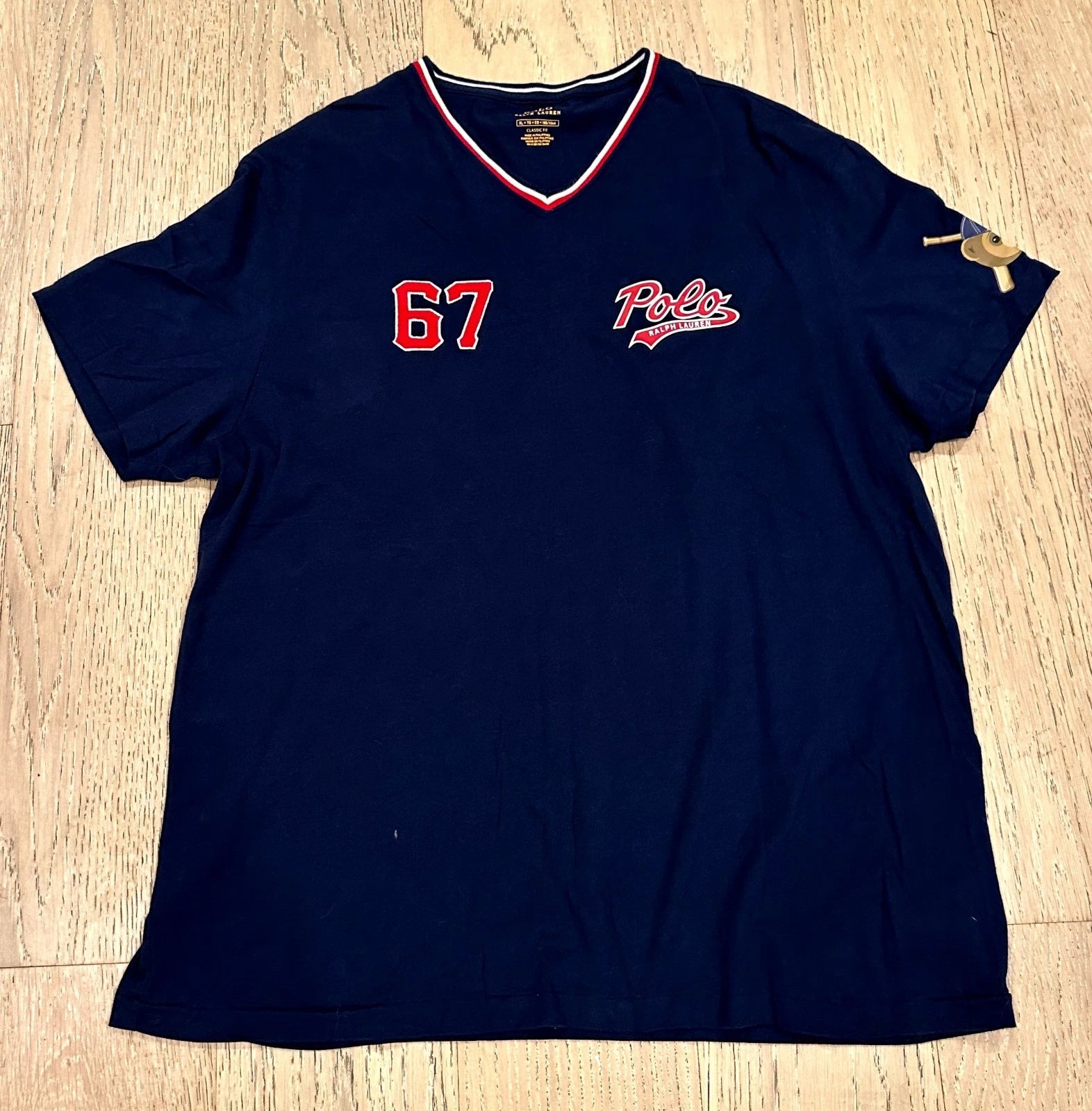 Polo Ralph Lauren Polo Bears 67 V-Neck T-Shirt Men's XL Navy Blue Graphic Tee