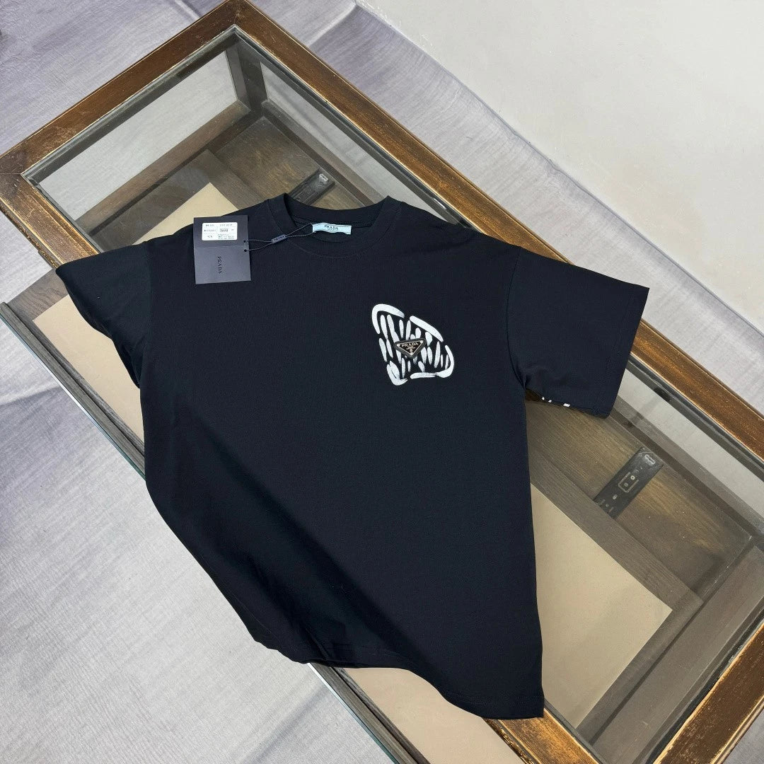 New Moncler Men's Summer Black Crew-Neck Short-Sleeve Shirt L