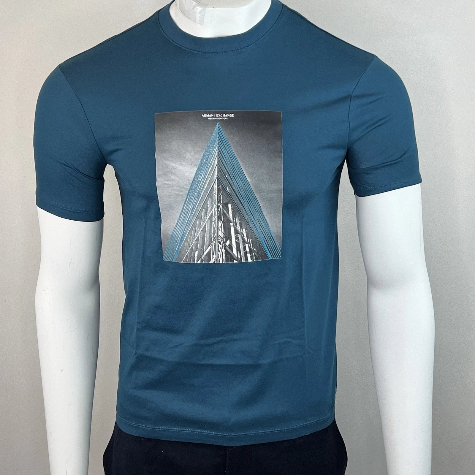 Armani Exchange Men Crewneck Short Sleeve Regular Fit  T-shirt Aegean Blue Logo