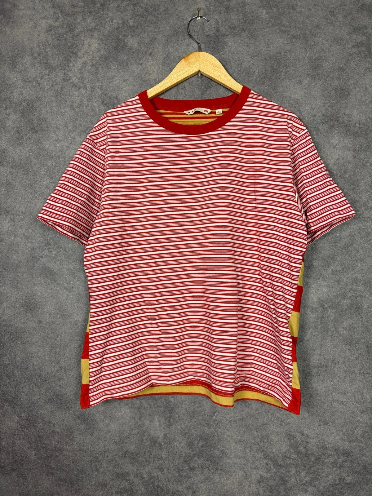 Marni X H&M high end striped white red yellow short sleeve T-shirt casual street