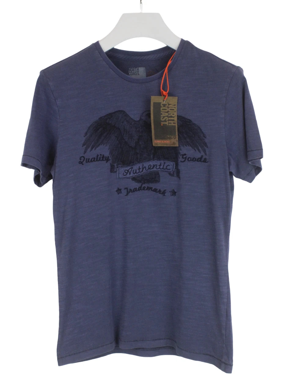 North Coast Super Slim Fit T-Shirt For Men M Short Sleeve Crew Neck Blue