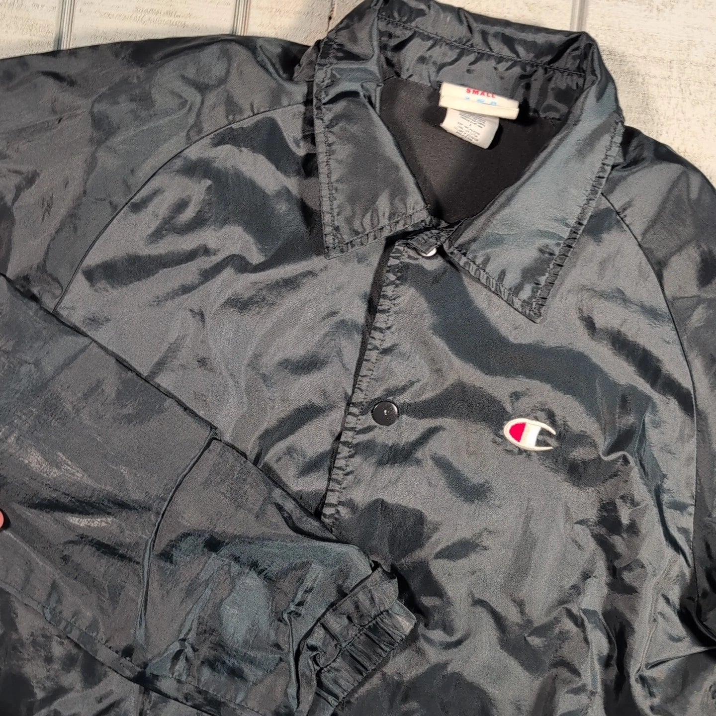 VTG Champion Lined Windbreaker Jacket Boys Youth Small Black Daily Active Wear