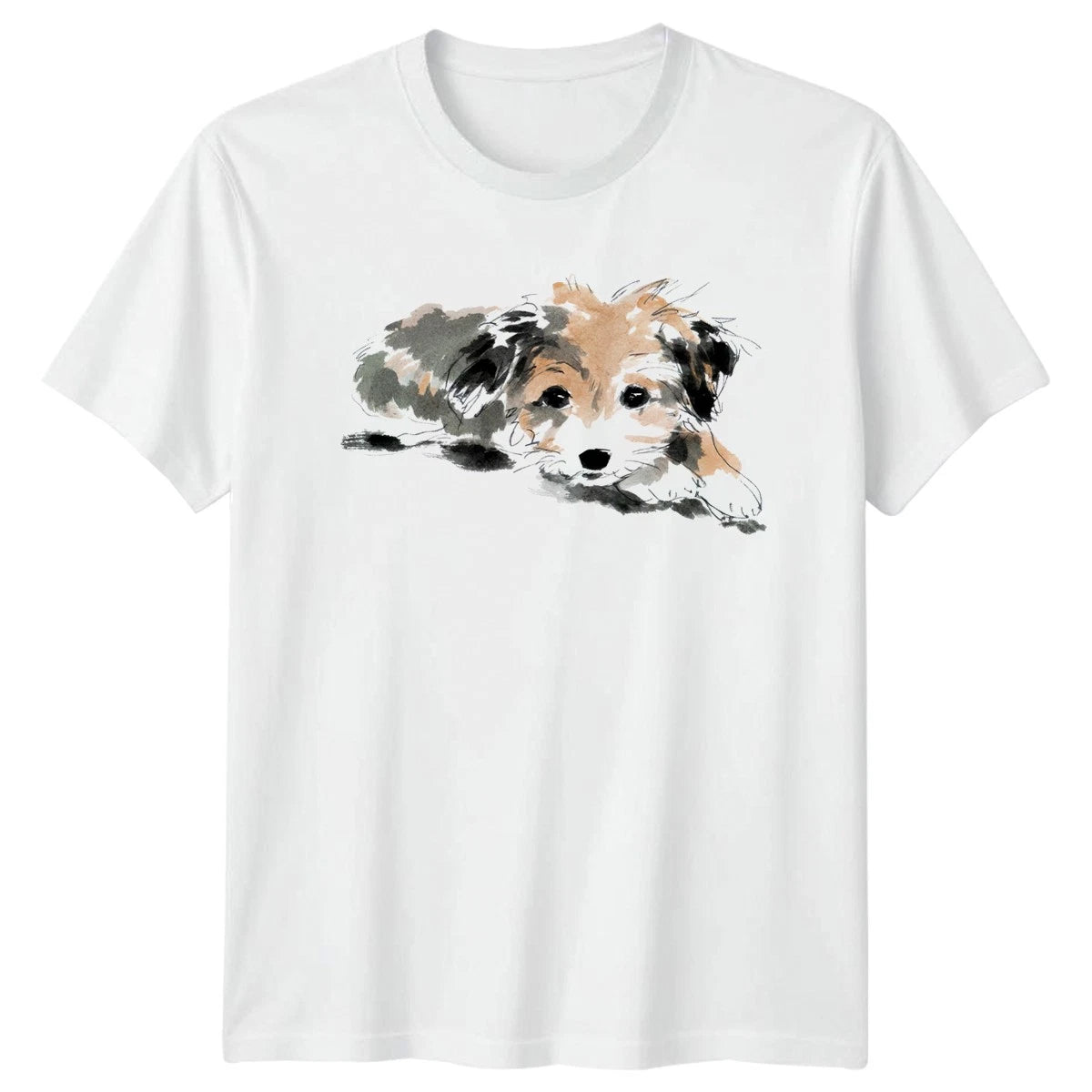 Cute Watercolor Dog Puppy T-Shirt Australian Shepherd Dogs Gift For Him And Her