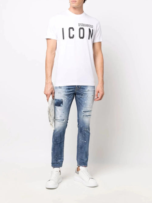 $489 Designer DSQUARED2 Men's Large D&G Logo ICON Print Tee T-shirt L