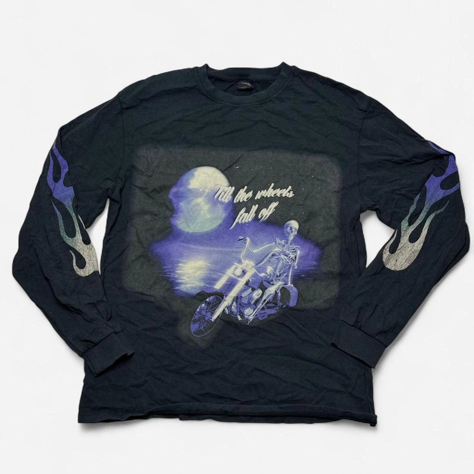 Urban Outfitters Flames Skeleton Motorcycle Graphic Long Sleeve Shirt Size S