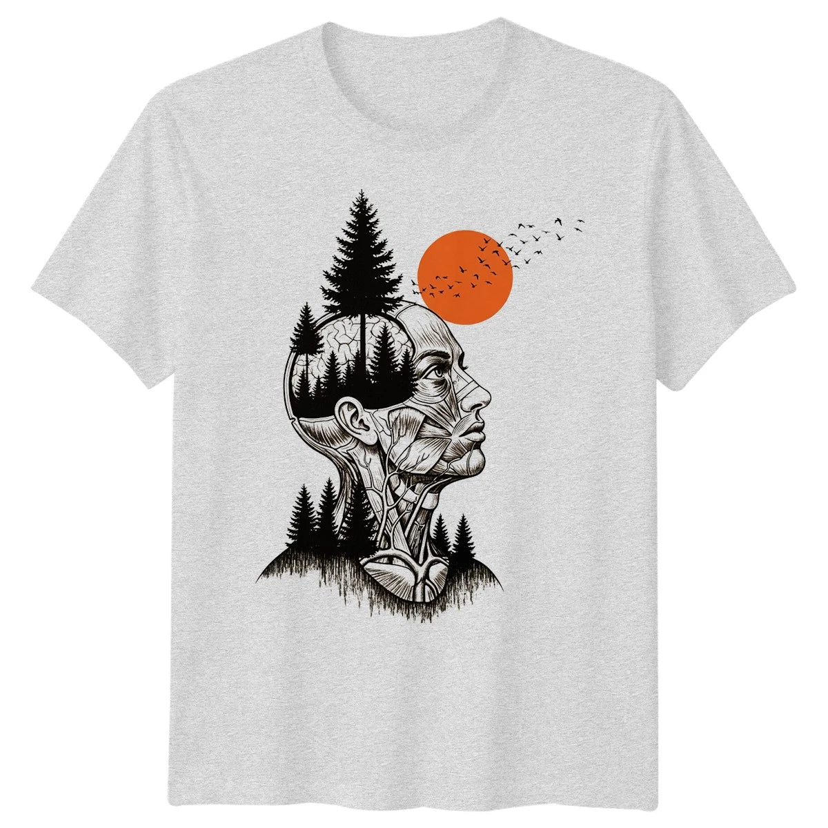 Human Head Forest Art Nature Graphic Tee Mens T-Shirt Womens Tee