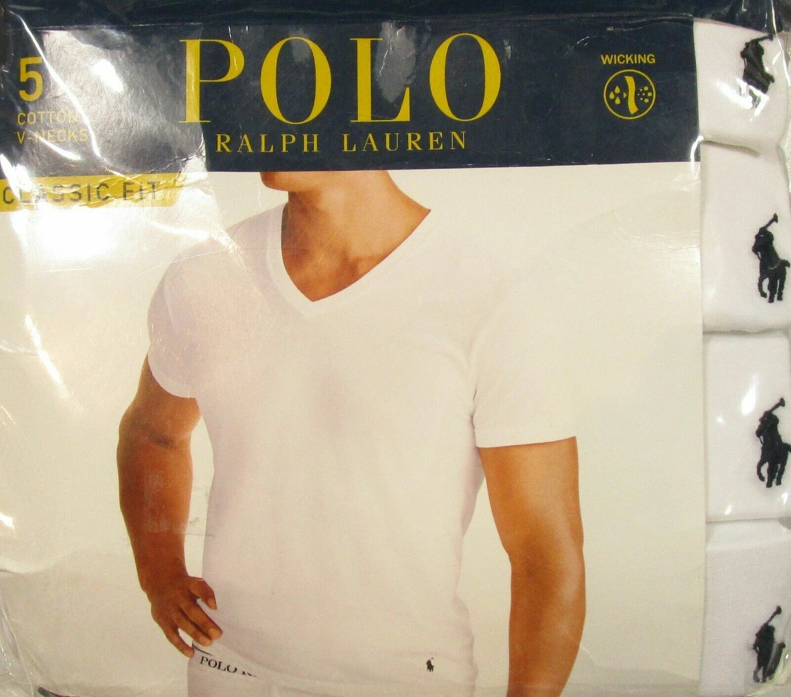 Polo Ralph Lauren Men's White Wicking Classic Fit V-Neck Shirt 5 Pack