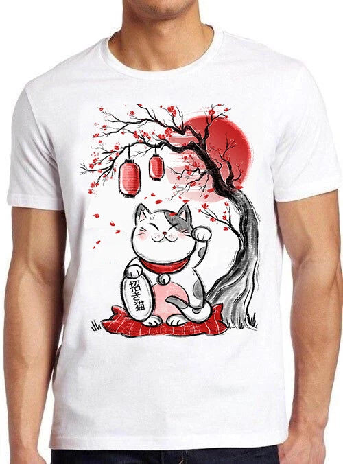 Maneki Neko Japanese Lucky Cat Chinese Funny Retro Cool Gift Tee T Shirt M536