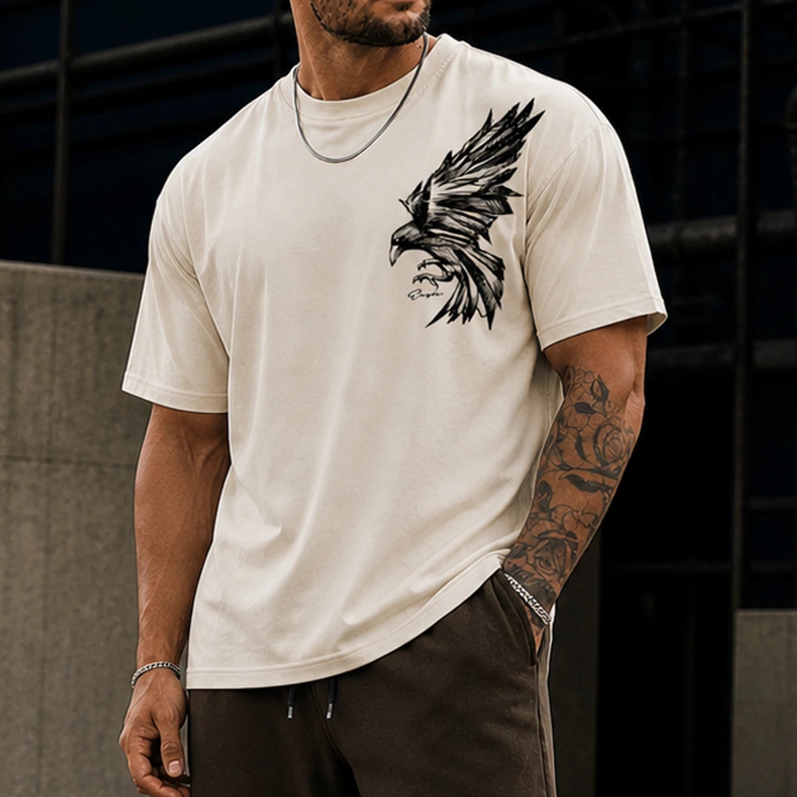 Men’s Eagle Cool Graphic T-Shirt Loose Fit Streetwear Summer Casual Cotton Tee