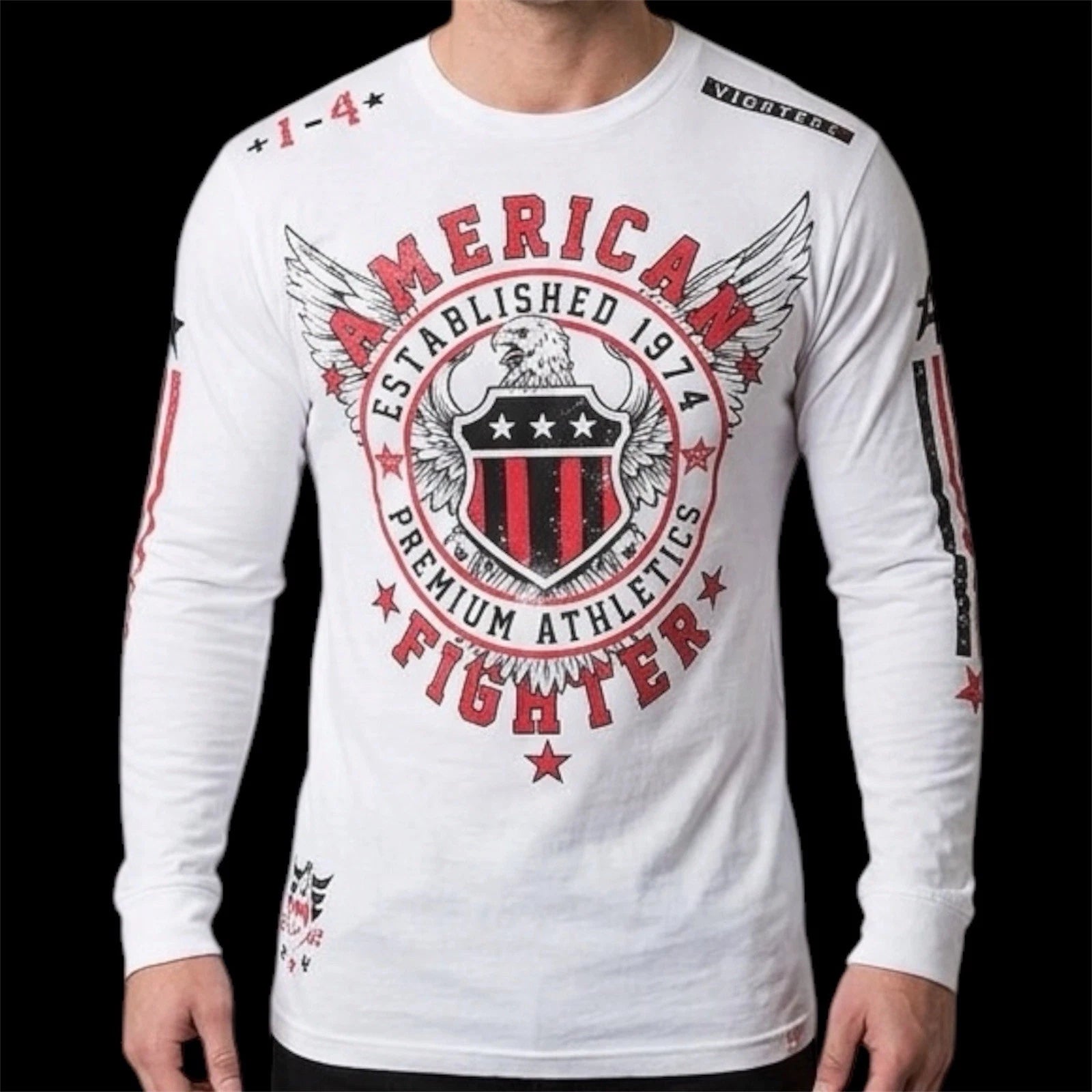 AMERICAN FIGHTER White EXCELSIOR  Athletic Graphic Long Sleeve T-shirt NWT