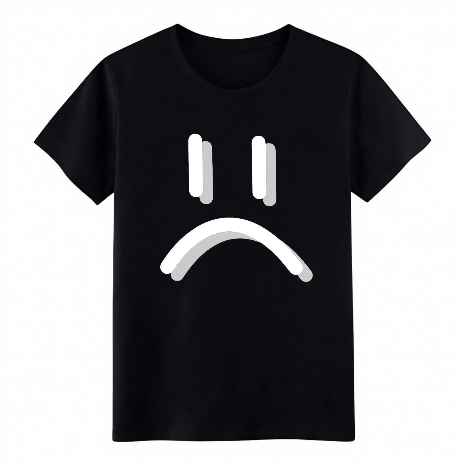 Unisex Edgy Sad Face Emoji Print Tee|Daily Errands & Street Style Casual T-Shirt