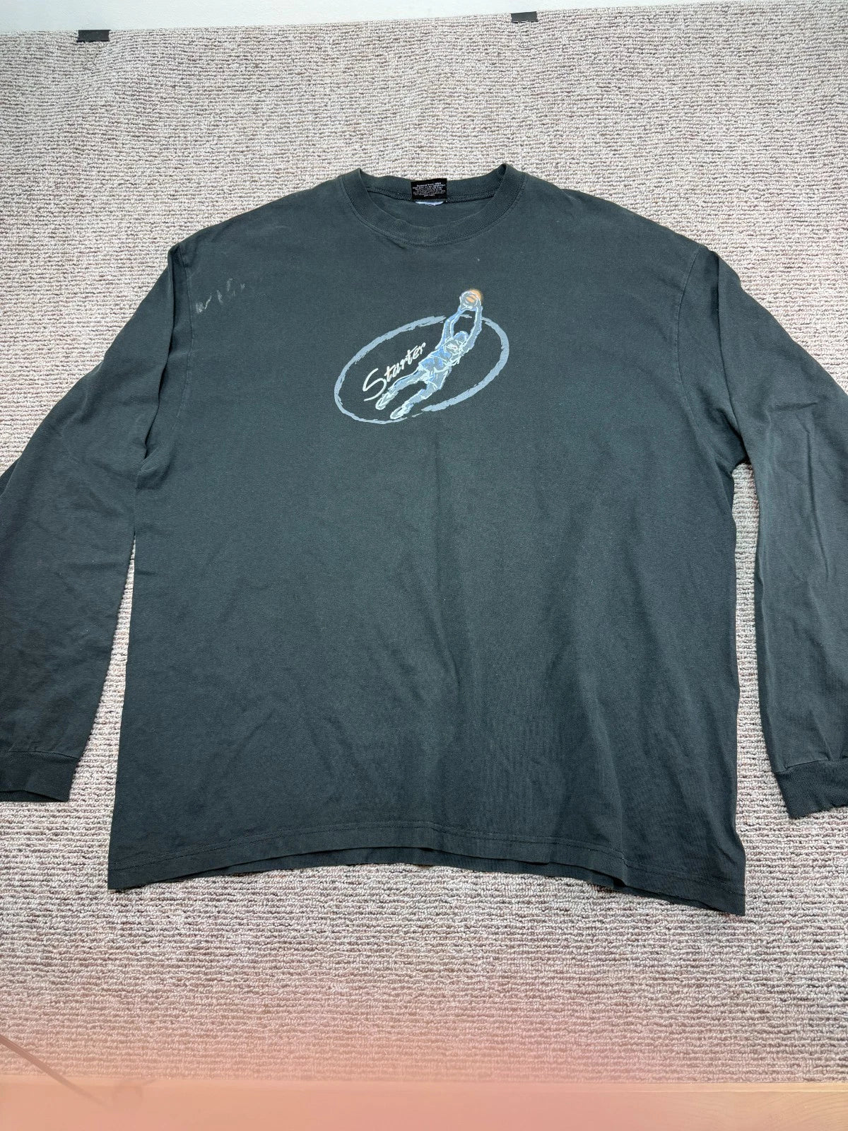 Vintage Starter Long Sleeve Shirt Basketball Black Size XL Made In Mexico