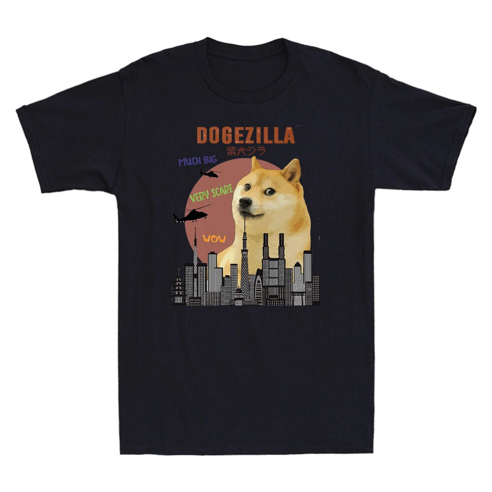 Dogezilla T-Shirt Funny Doge Meme Shiba Inu Dog Sunset Vintage Men's Shirt White