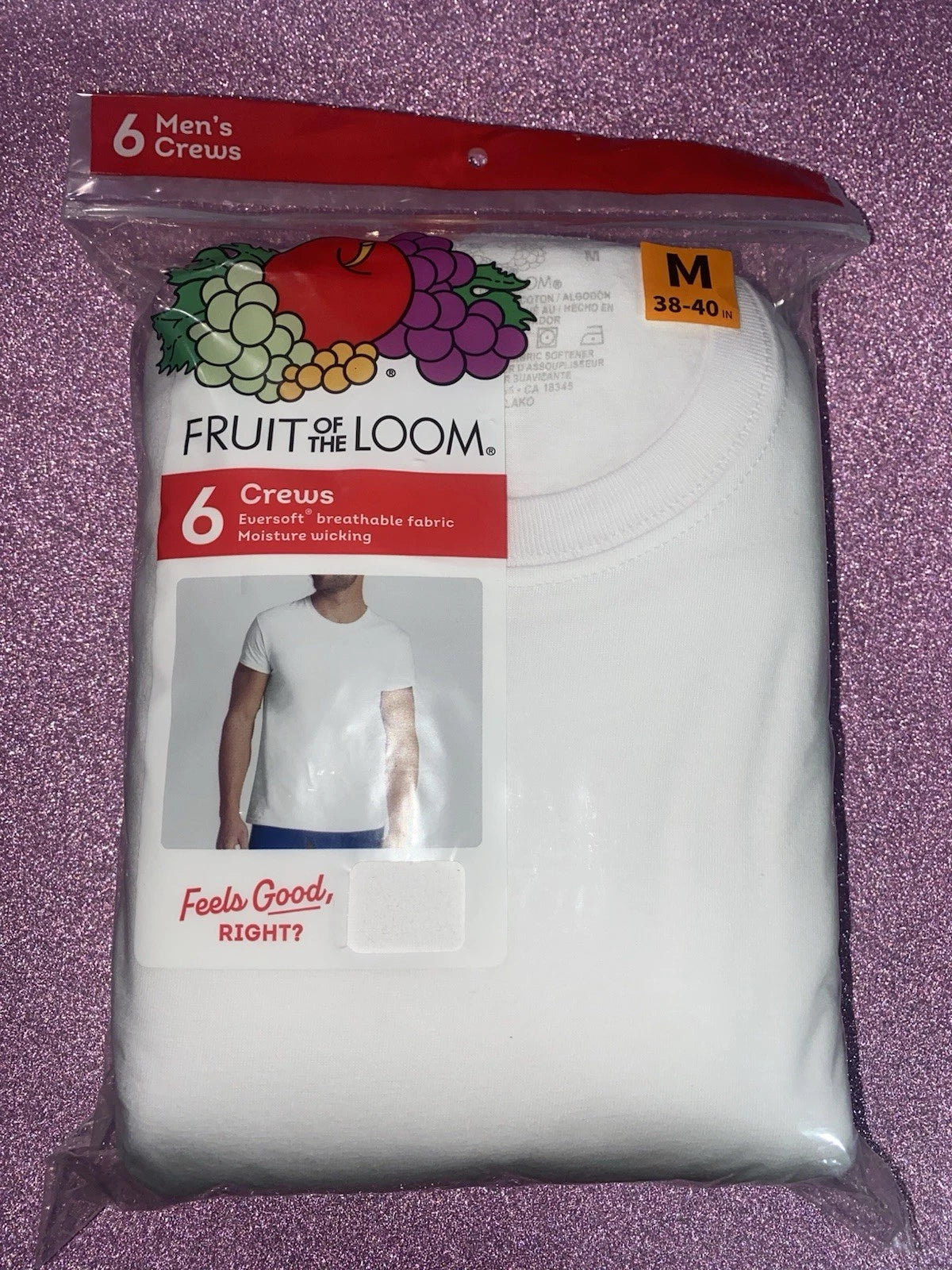 Fruit Of The Loom Men’s M 38-40 Inch Crew Breathable Neck T-Shirts White 6 Pack