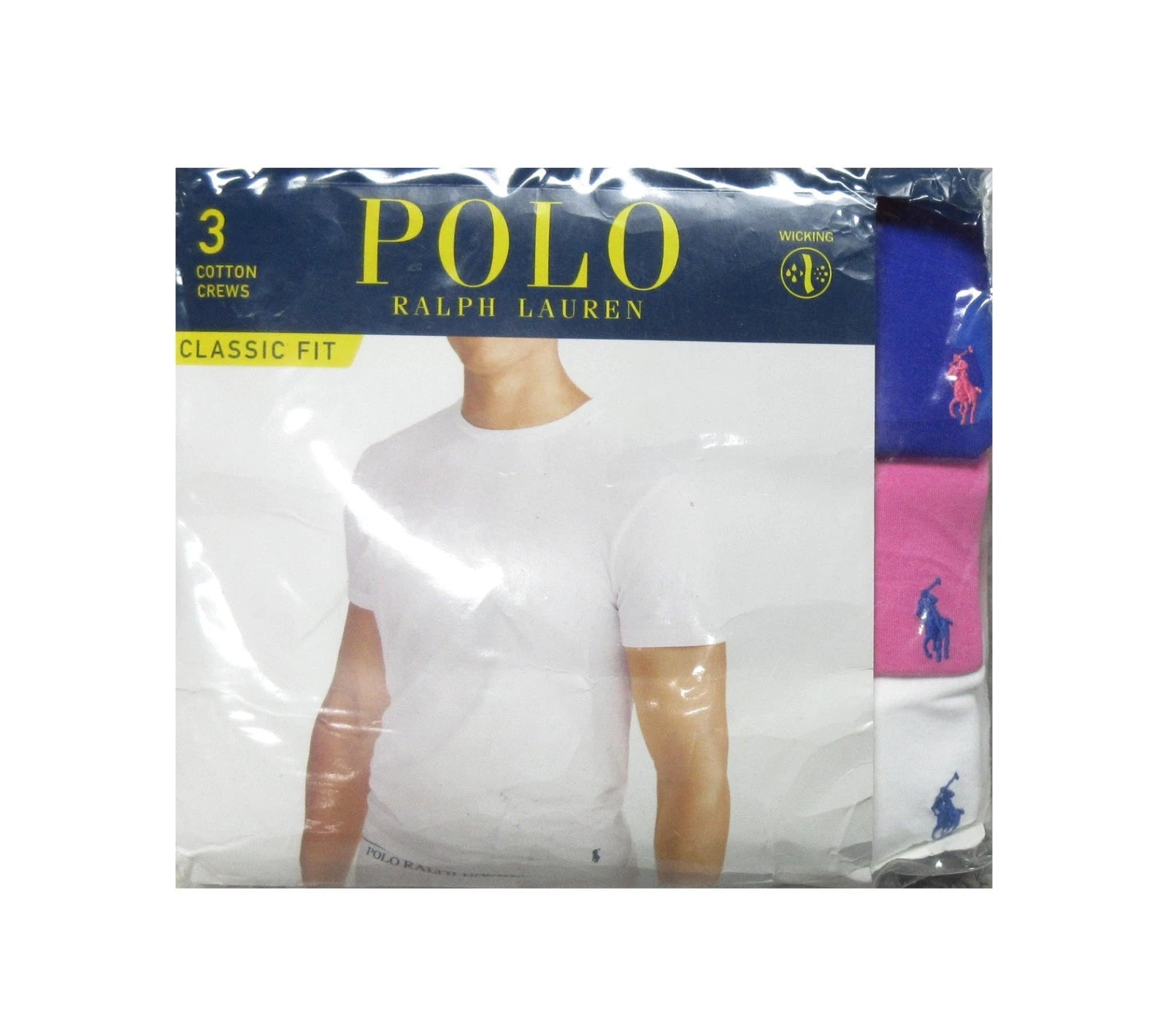 Polo Ralph Lauren Blue-Pink-White Wicking Classic Fit Crew-Neck Shirt 3 Pack(XL)