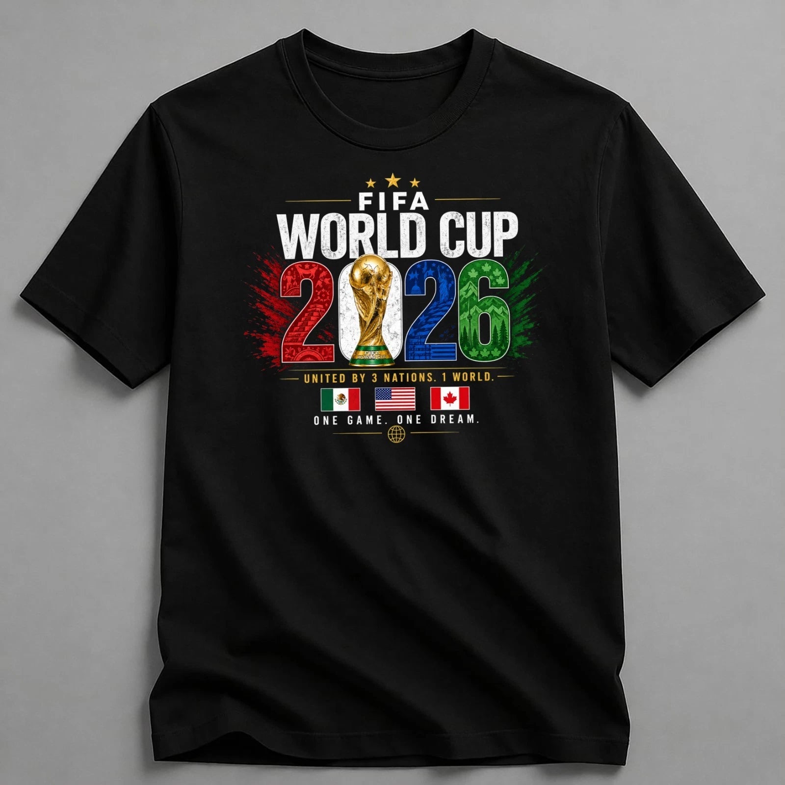 Fifa World Cup 2026 T-Shirt Soccer Graphic Tee USA Football Fan, 3 Flag
