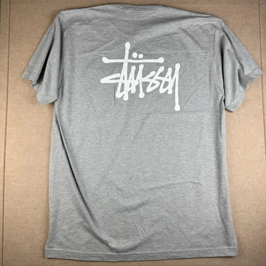 Y2K Stussy T-Shirt Mens XXL Gray Pocket Logo Graphic Skate Surf Streetwear Tee