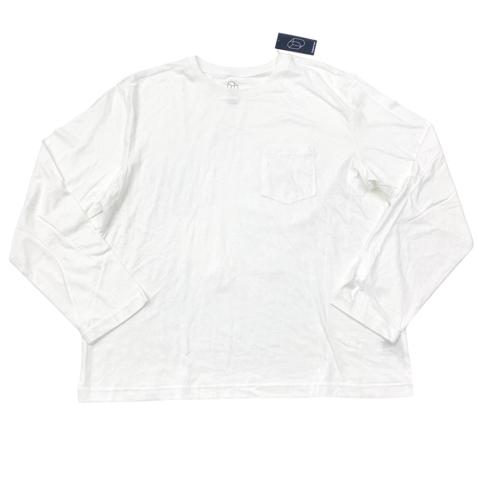 Original Use Mens 100% Cotton Long Sleeve T-Shirt Front Pocket True White Size L