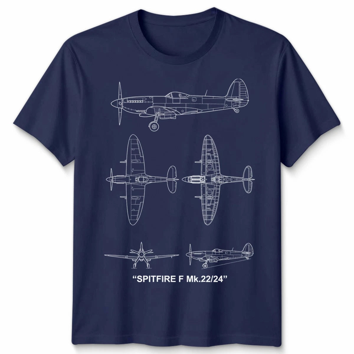 Fighter Aircraft Unisex T Shirt Technical Drawing Blueprint WW2 Graphic Top