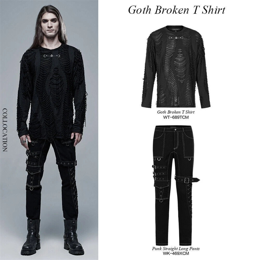 PUNK RAVE Men Punk Rock Casual Black T-Shirts Gothic Streetwear Hip Hop Tops