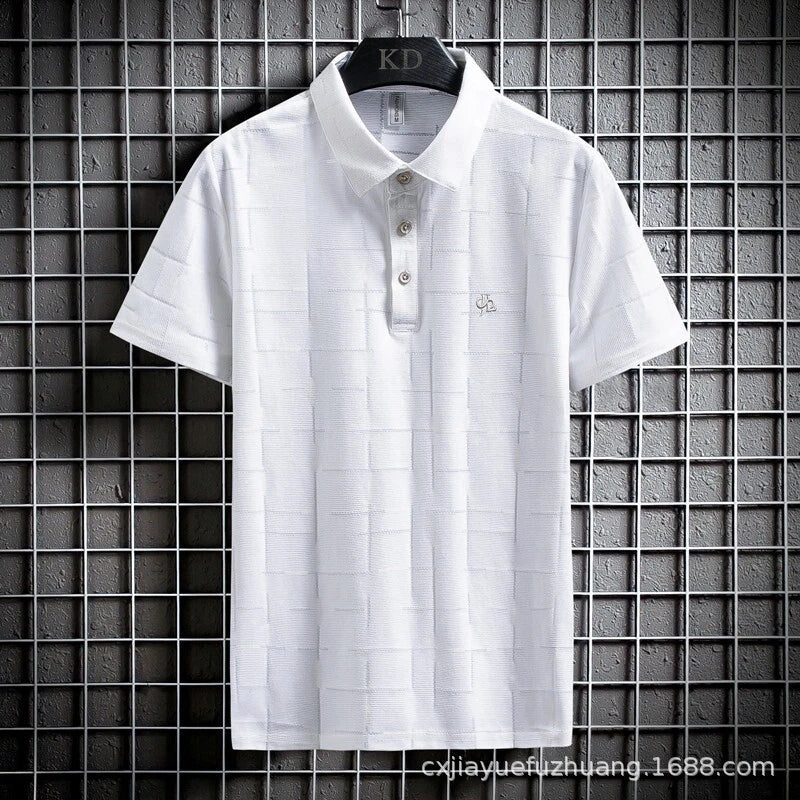 Men Business Plaid Golf Polo T-Shirt Top Slim Fit Printed Short Sleeve Pocket