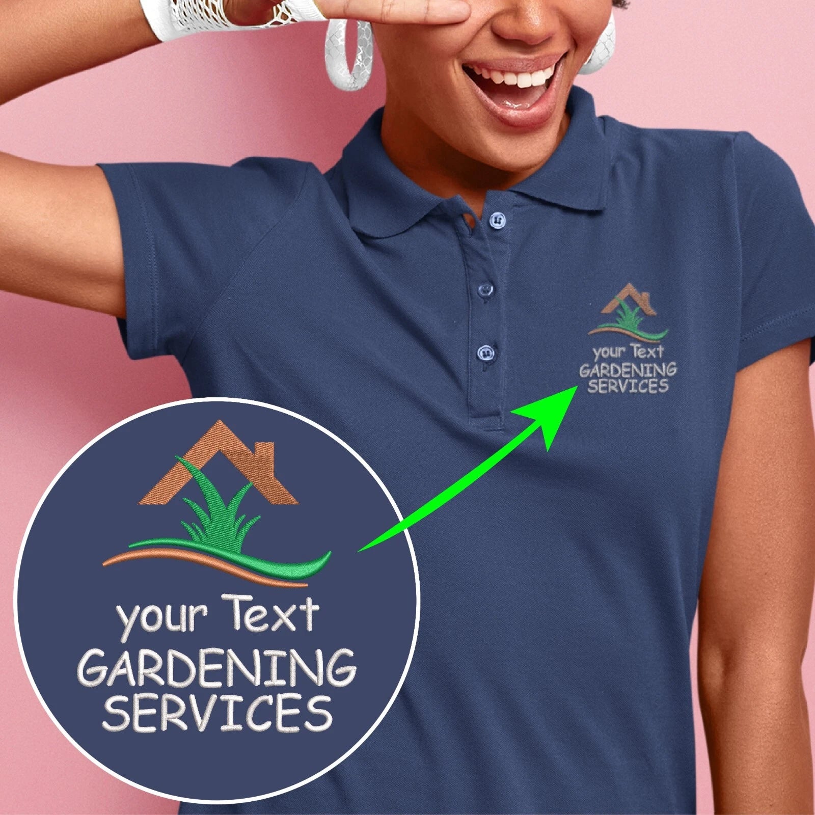 Personalised Custom Embroidered Gardening Service Polo Your Text Lawn Garden