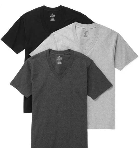 Stafford 3-Pack Men's Heavy Weight 100% Cotton V-Neck T-Shirt Black-Grey