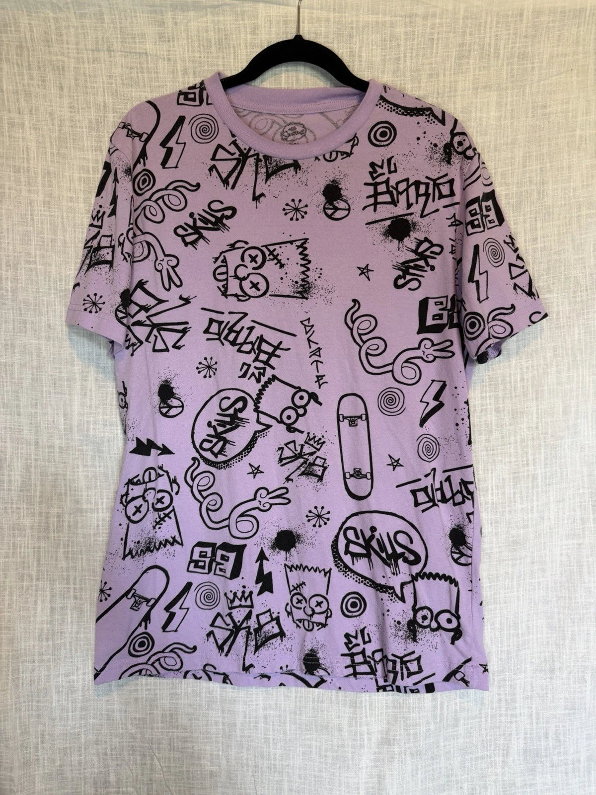 Bart Simpson The Simpsons Graffiti All Over Print T-Shirt Men’s Medium Purple