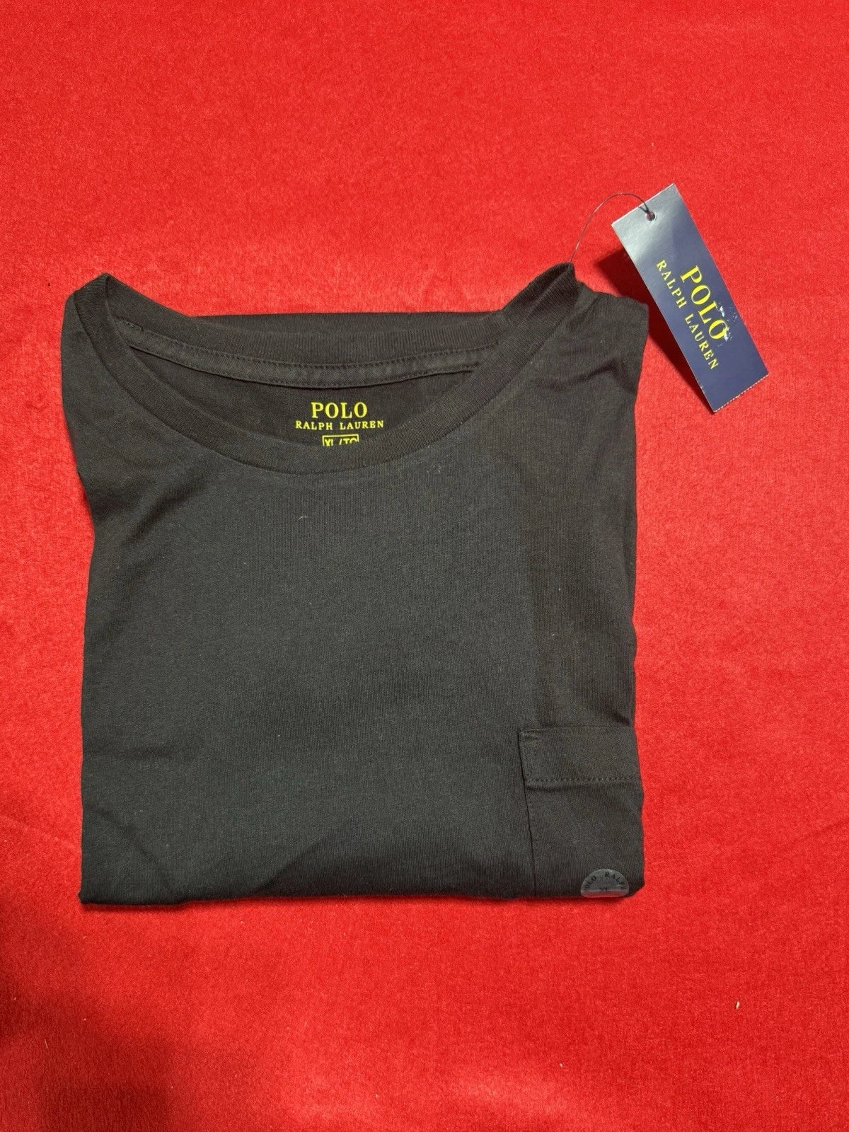 Polo Ralph Lauren Black Cotton Jersey T-Shirt XL Pocket Embroidered Pony Logo