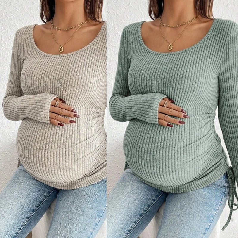 Comfort First Pregnancy Breathable Stylish Ruched Hems Long Sleeves for Mom