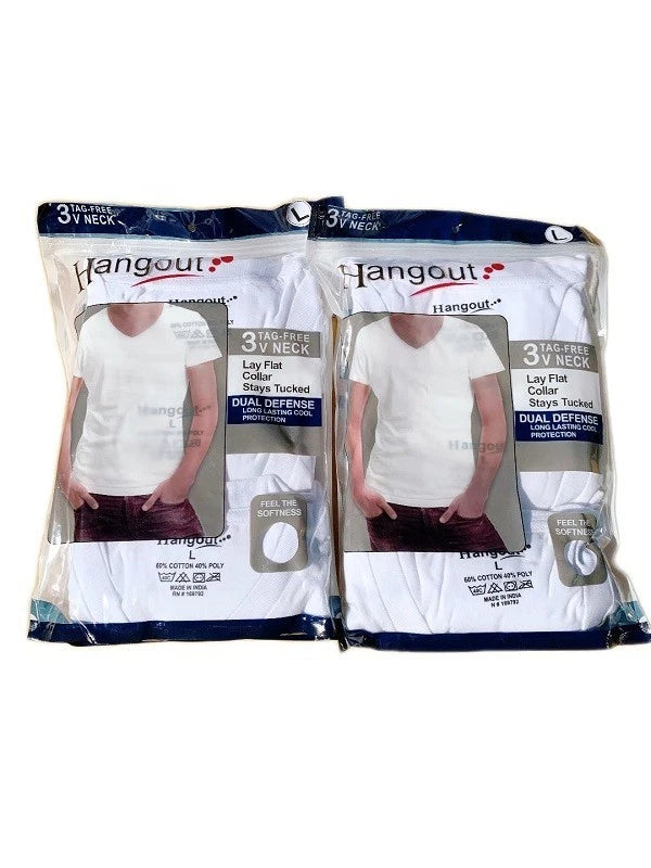 Men's 6-Pack White V-Neck T-SHIRTS " TAGLESS-COTTON~DUAL DEFENSE & Stays Tucked"