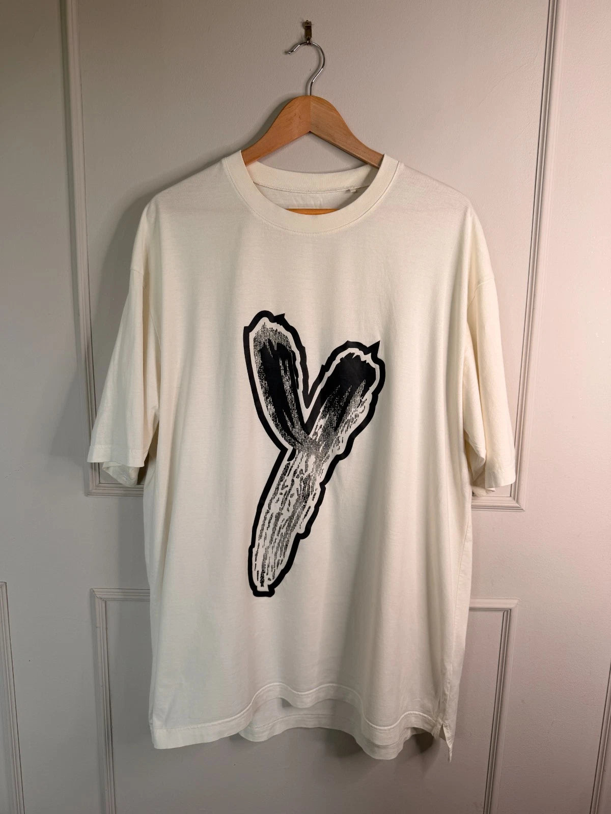 Y3 adidas logo cream oversized t-shirt Size M