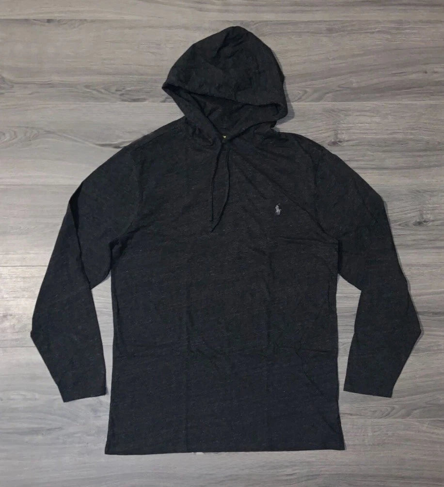 Polo Ralph Lauren Hooded Long Sleeve Cotton T Shirt Heather Black Men’s 2XLT