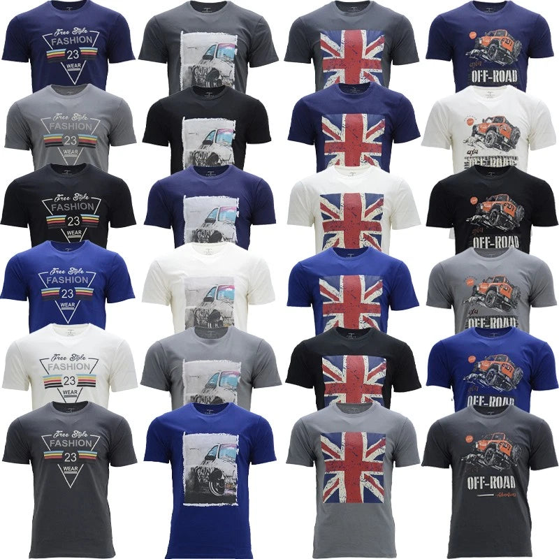 Mens T Shirts Short Sleeve Crew Neck Tee Printed Top Cotton Casual T Shirt S-2XL