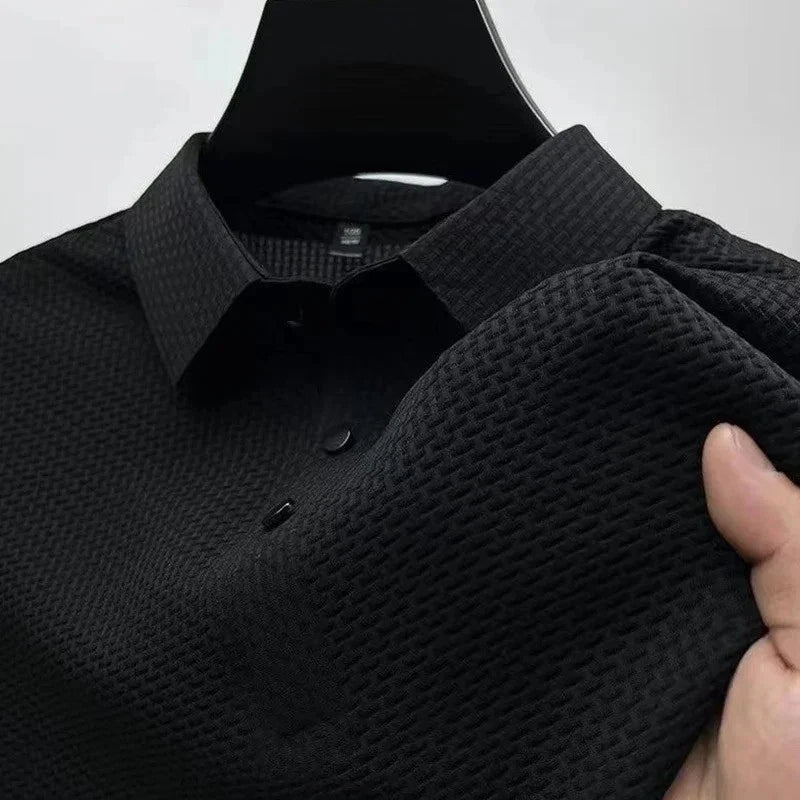 Summer Men's Premium Waffle Knit Polo Shirt Short Sleeve Breathable Casual