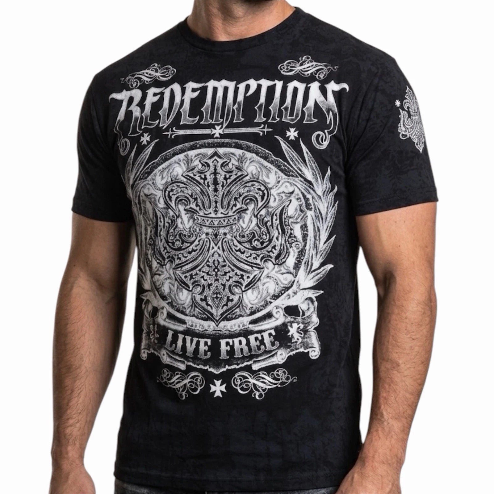 ARCHAIC by AFFLICTION Black SHIELDED Short Sleeve Slim Fit Y2K T-shirt NWT