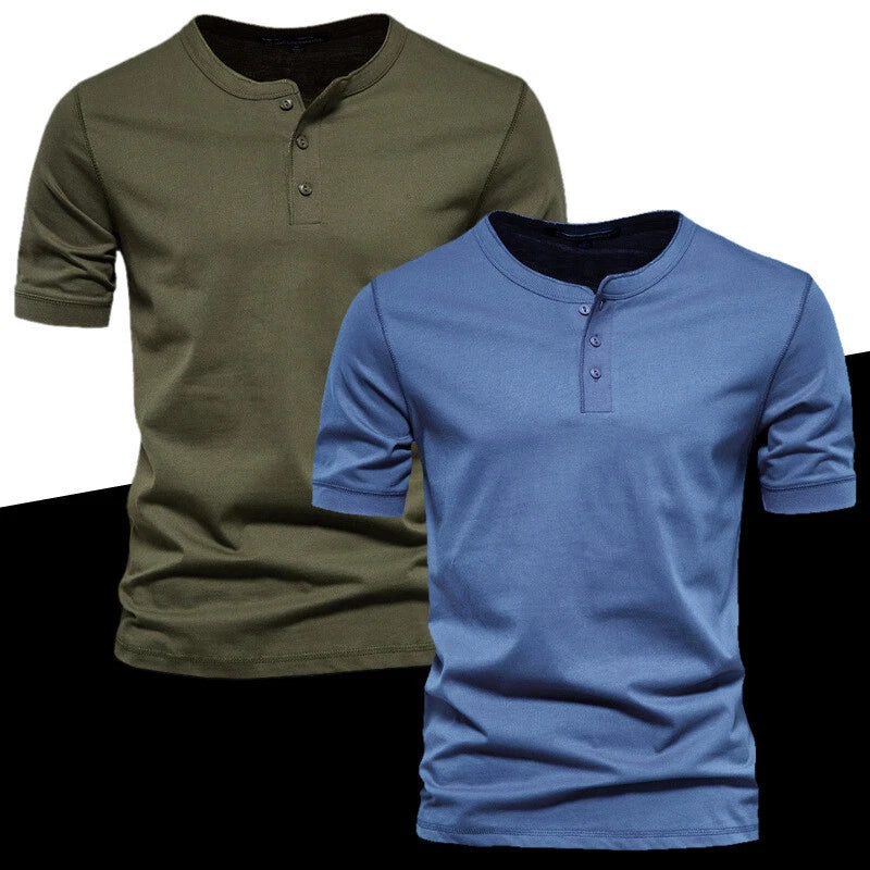 Mens Summer Short Sleeve T-Shirt Tops Casual Collar Button Slim Fit Blouse Tee