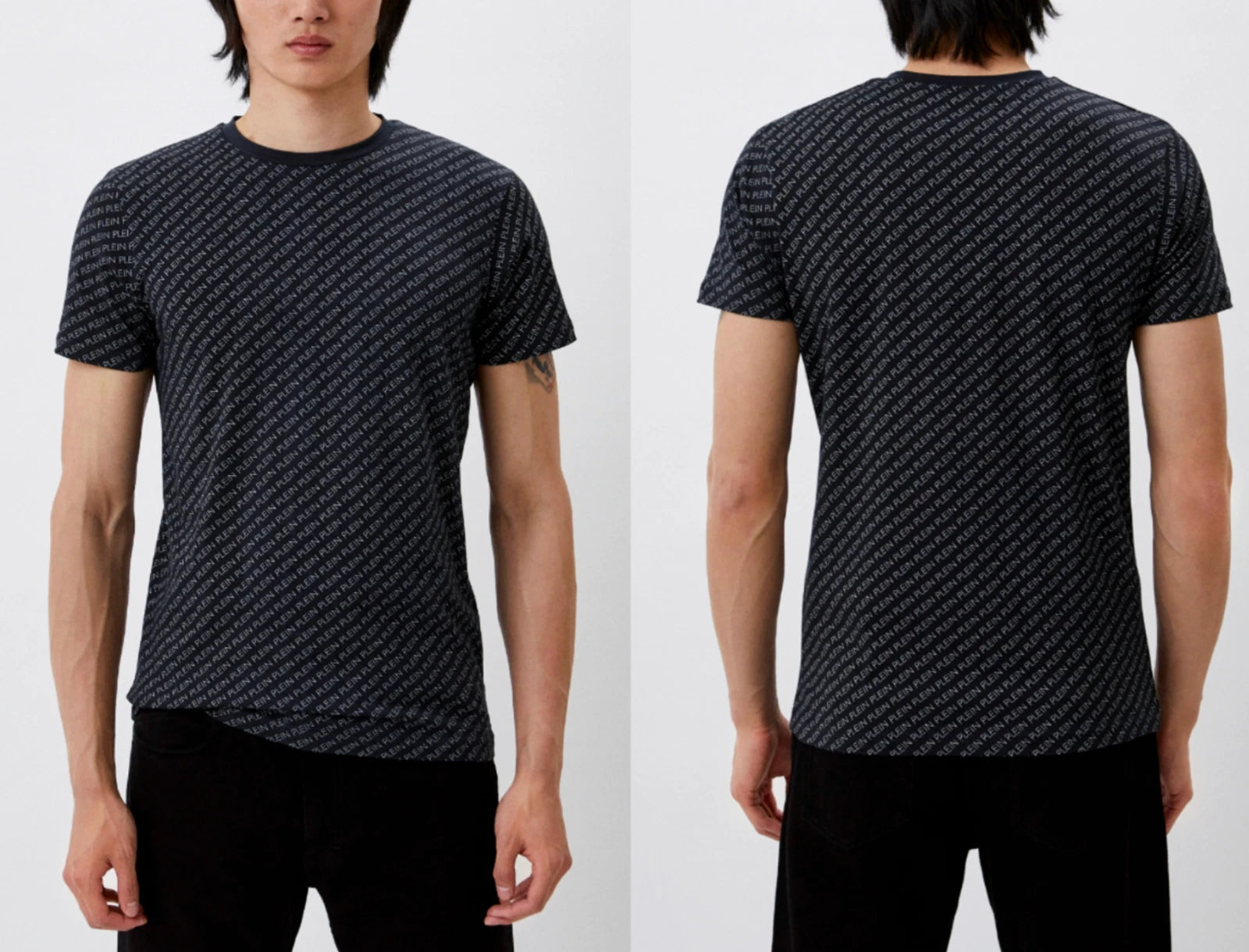 PHILIPP PLEIN COMFORT STRETCH T SHIRT ALL OVER LOGO LOUNGE TOP ICONIC SHIRT WOW