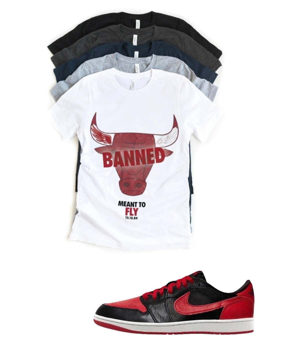 Shirt to match Jordan 1 Lo Banned Bull OG Matching Tee Streetwear Black and Red
