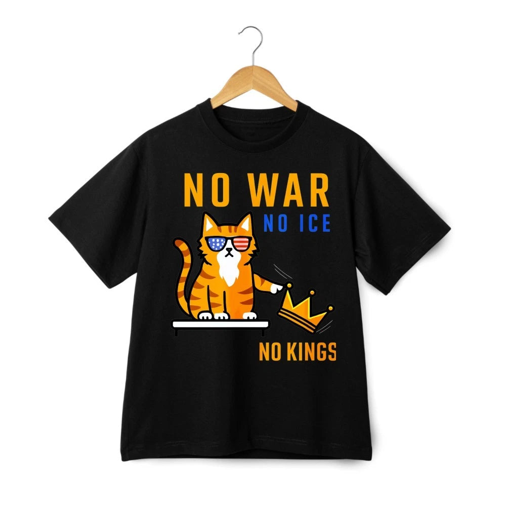 Peace Cat No Kings Graphic T-Shirt Lightweight Streetwear Cotton Tee Daily Wear
