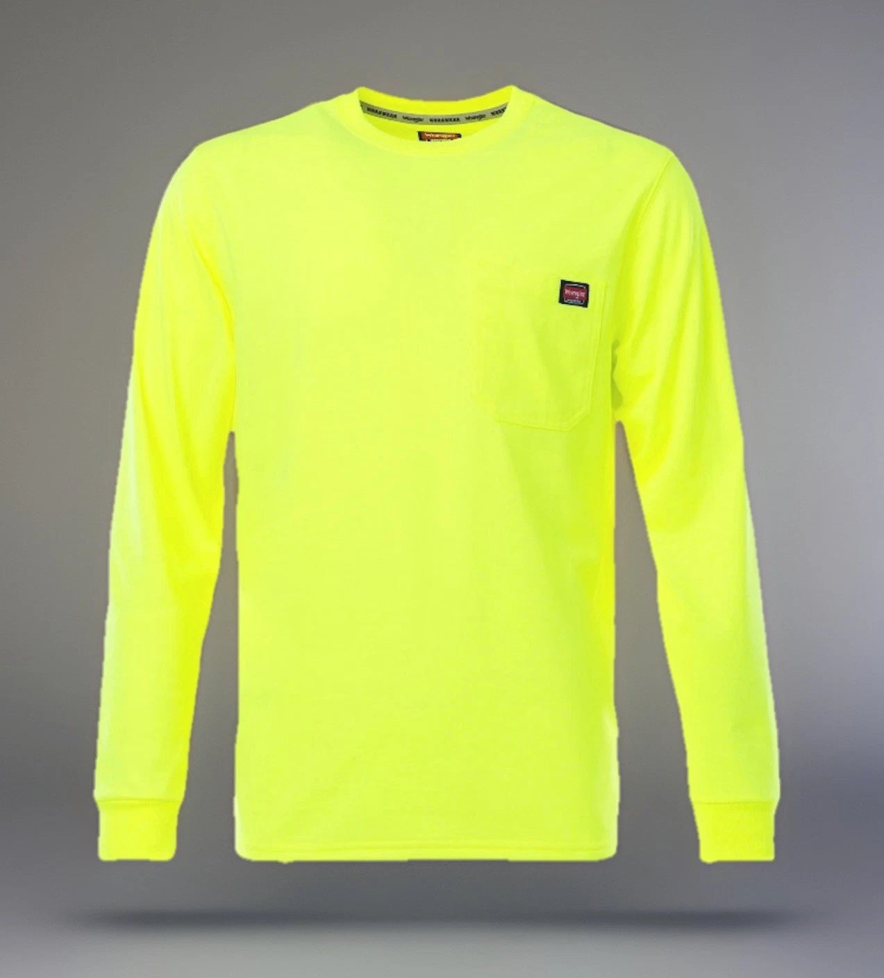 NEW Wrangler Workwear Men's Hi-Vis Yellow Long Sleeve Pocket T-Shirt Size XL