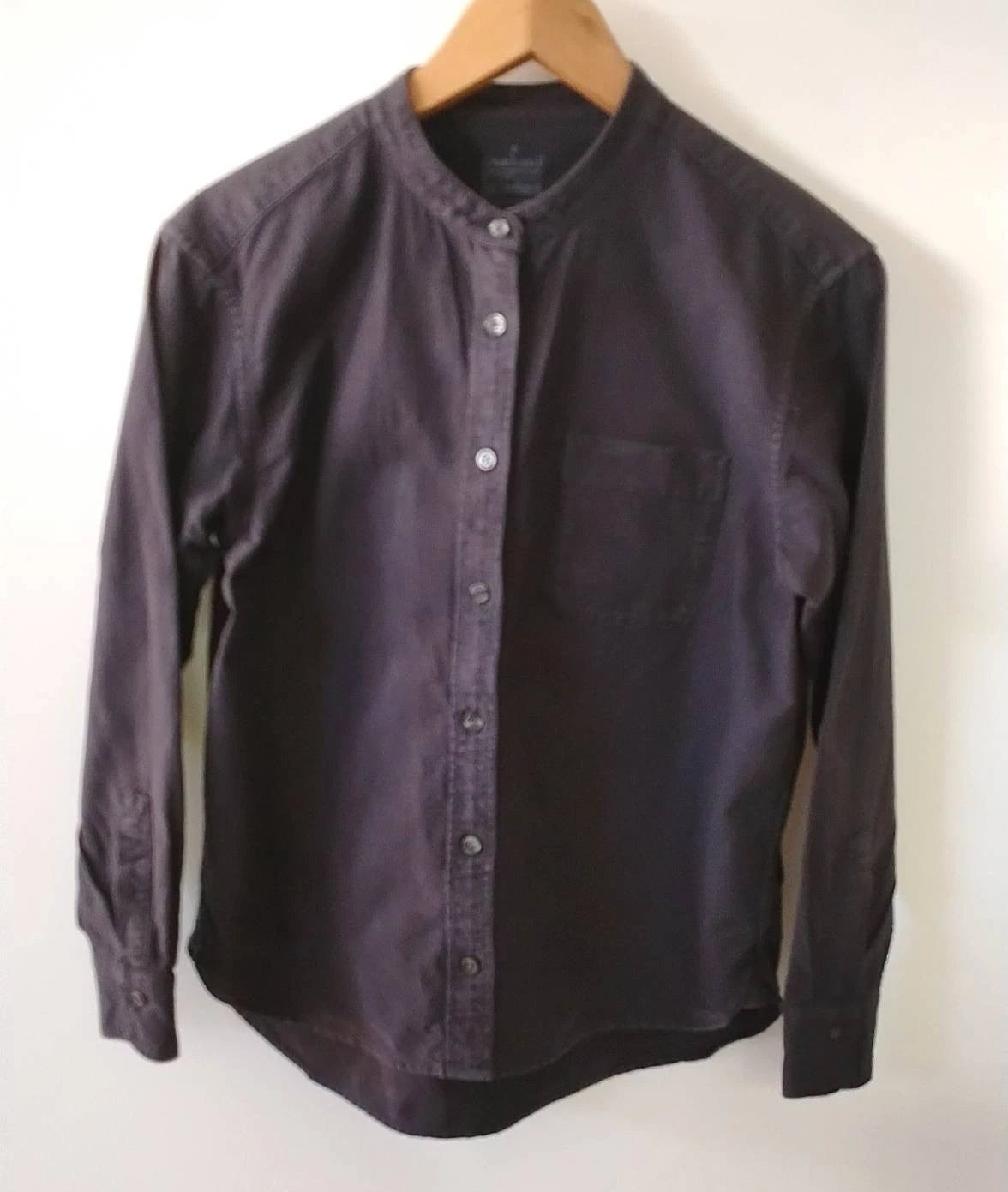 MUJI Mens Organic Cotton Washed Band Collar Long Sleeve Shirt Black Size S Small
