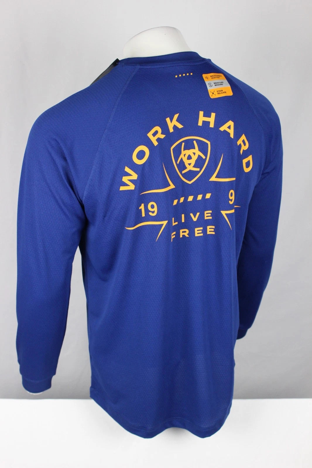 Ariat Men's Rebar Heat Fighter Work Hard T Shirt Pocket Long Sleeve Blue