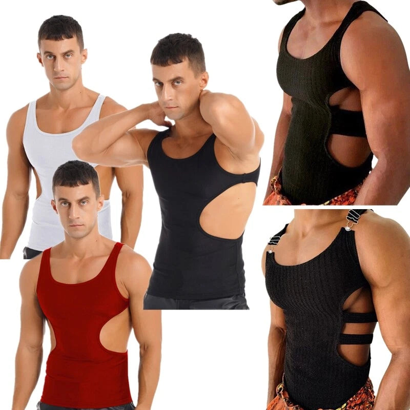 Compression T-Shirts Men's Cutout Muscle Vest Slimming Body Shaper Tank Top Tee
