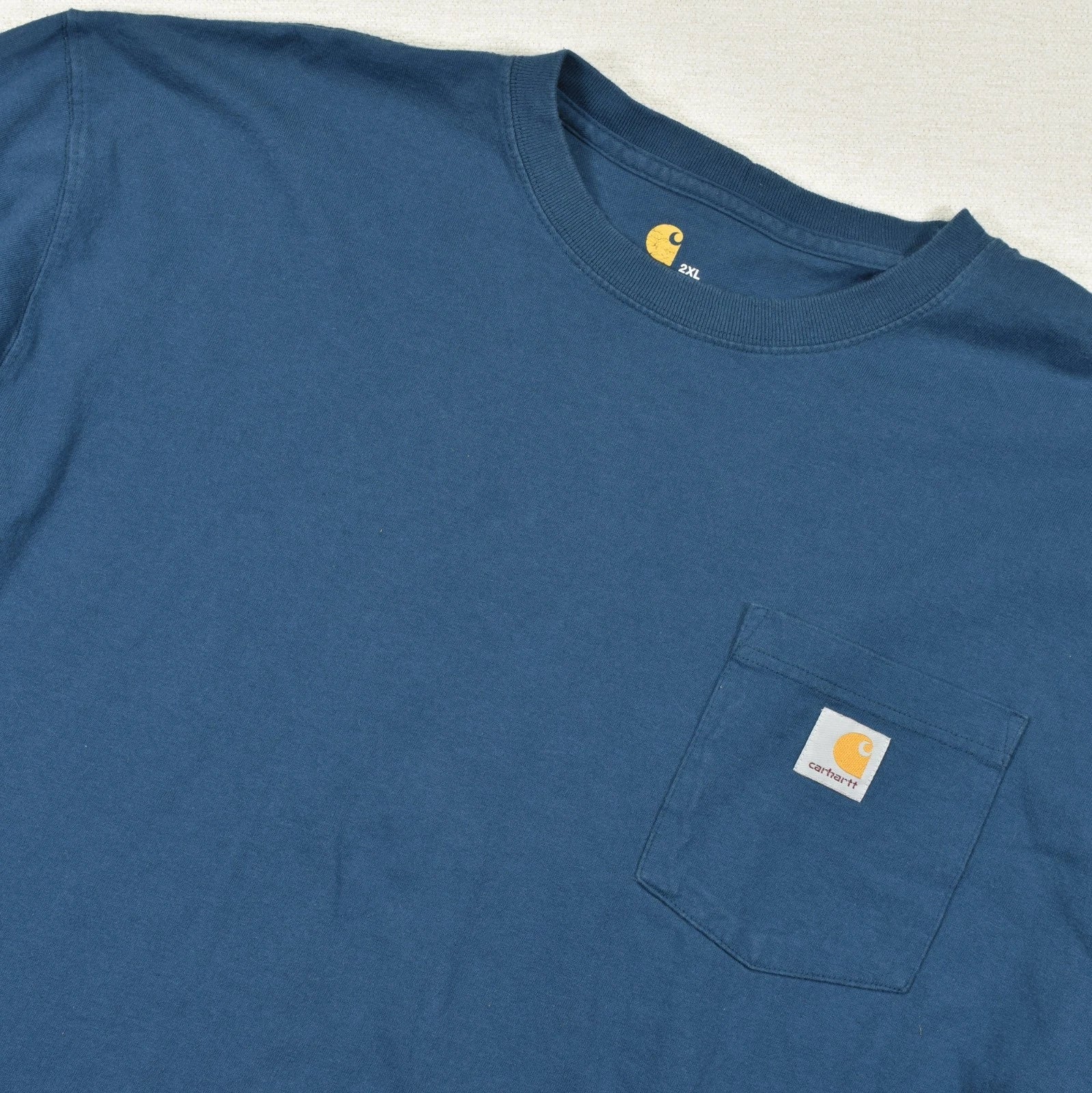Mens Carhartt Long Sleeve K126 T Shirt Teal Blue XXL 2XL Workwear Pocket Tee