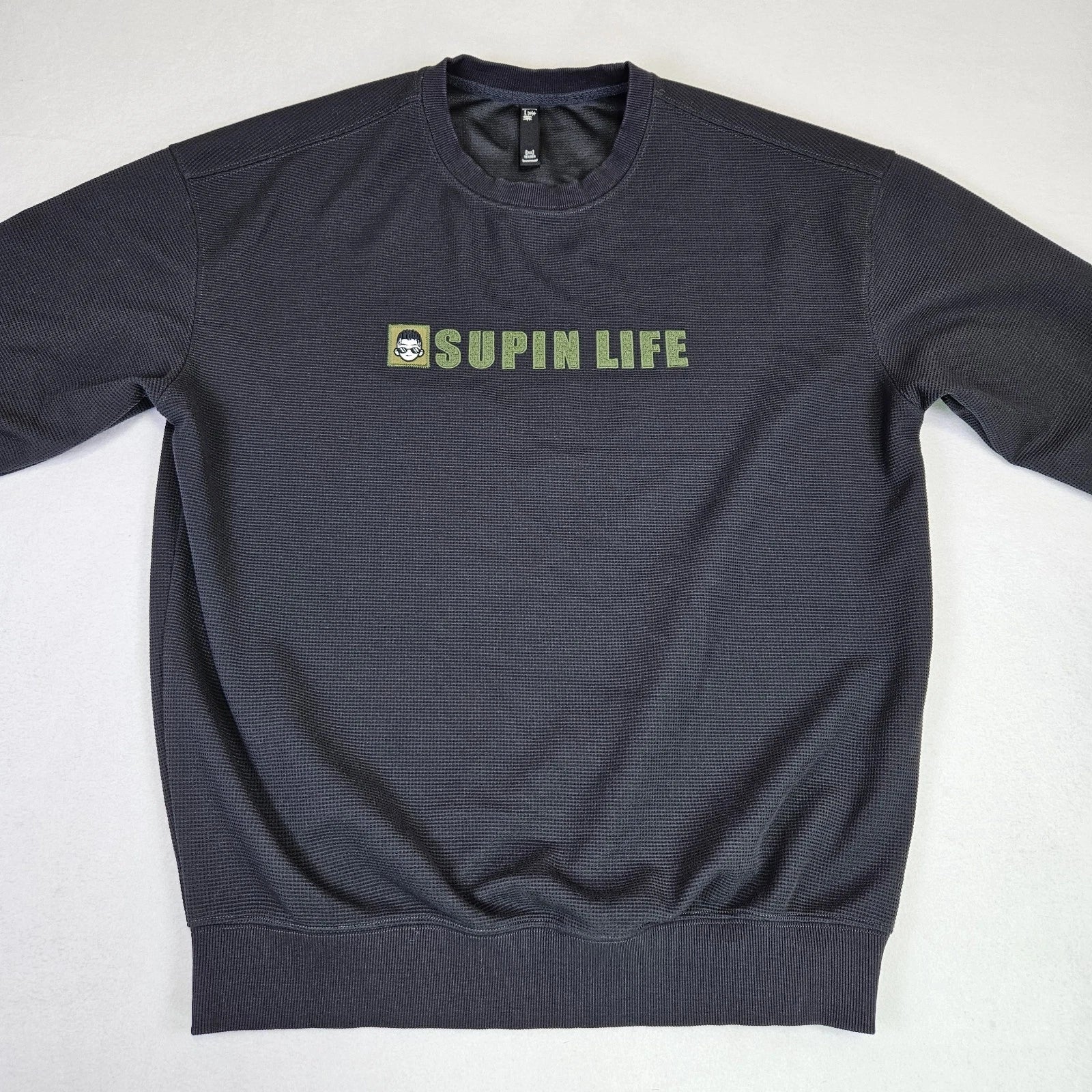 Supin Japanese Crewneck Shirt Mens L (180) Black Streetwear Patches Graphic