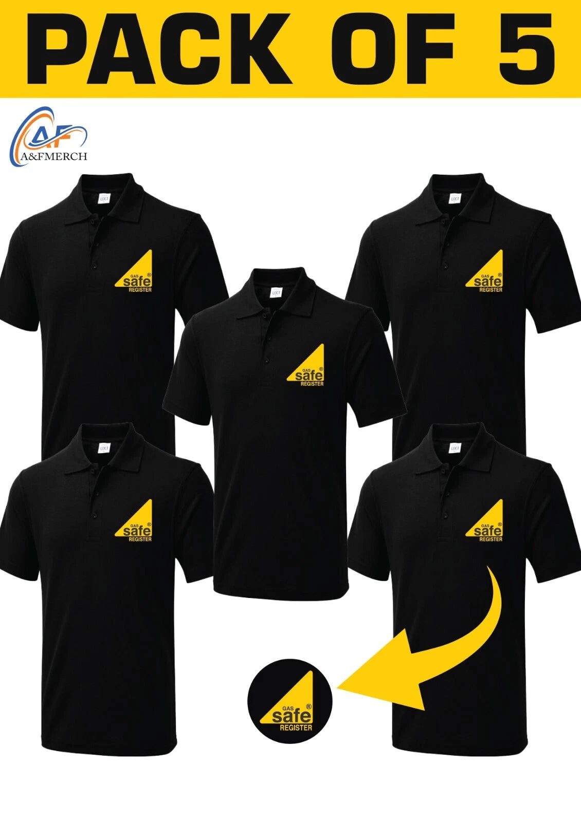 5 Pack Gas Safe Register POLO Shirt Engineer Work Staff Men Plumber Gas Fitter