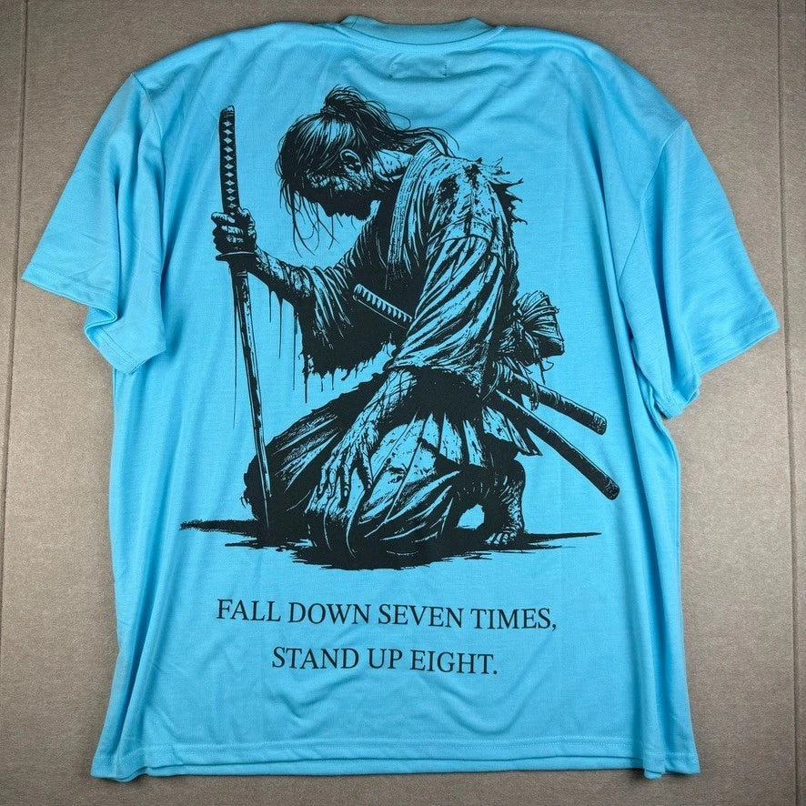 BrandMakers Fallin Samurai Men XXL Blue Japanese Samurai Sword Graphic Tee