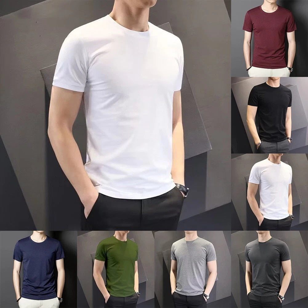 Men Slim Fit Short Sleeve Round Neck T-Shirt in Multiple Solid Colors Available