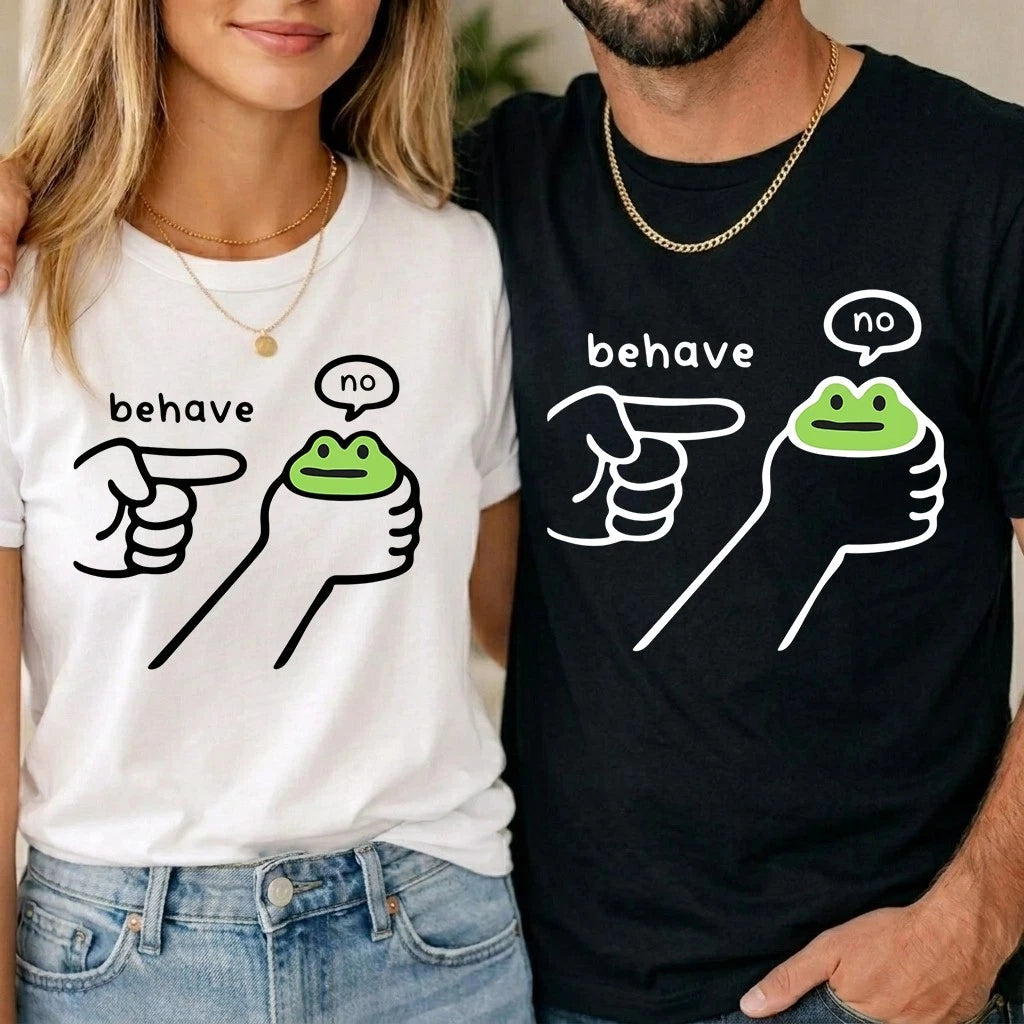 Behave No Funny Dishonest Frog Unisex Kids T shirt Cartoon Meme Quote Gift Tee